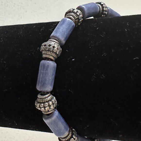 Unisex Metal and Blue Violet Stone Bracelet - Picture 5 of 5